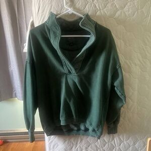 AERIE Getaway Quarter Zip Snap Sweatshirt - Green M